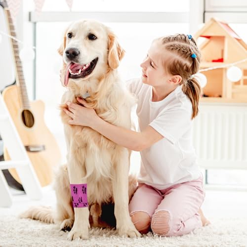 6 Roll 2 Inch x 5 Yards Paw Print Pet Vet Wrap for Dogs Cats, Cohesive Bandages in Bulk, Colorful Non-Woven Self Adhesive Bandages Wrap Roll for Pet Animals Wound Care, Ankle Sprains and Swelling