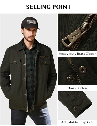 WenVen Men's Casual Canvas Cotton Military Lapel Jacket - color: Army Green, size: 3X-Large