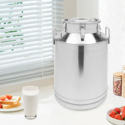 Milk Bucket 60L/15gal Stainless Steel Milk Transport Barrel with Lid, 15×24in Heavy Duty Milk Jugs with Three Buckles and Two Sturdy Handles for Oil, Milk, Coffee, Wine, Tea, Honey - size: 60L/15gal-15×24in
