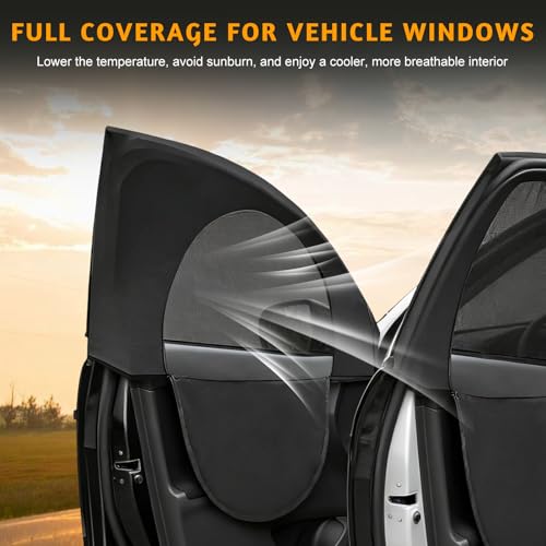 2 PCS Car Window Shades, Breathable Auto Front Side Window Cover Mesh Sun Screen with Zipper, Universal Stretchy Vehicle Side Windows Sun Shades for Privacy Protection - color: Front Window