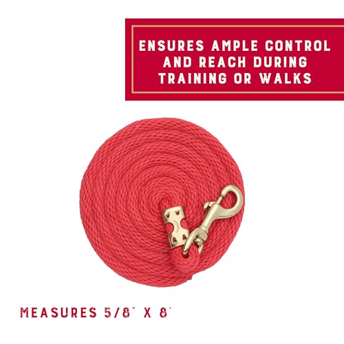 Weaver Equine Performance Lead Rope, Red, 8' Horse Value Rope with Brass Plated 225 Snap, Soft Comfort Grip, Barn Horse Tack for Daily Use