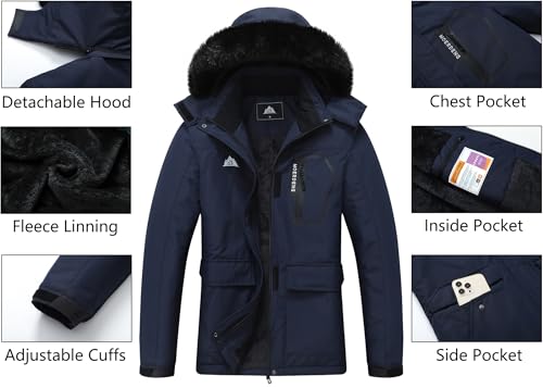 MOERDENG Women's Ski Jacket Waterproof Warm Winter Coat - color: Navy, size: Medium