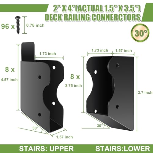 8 Pair 30° Deck Railing Bracket Stair Connector Stainless Steel 2"x4"(Actual 1.5"X3.5") Suitable for Staircase Handrail, Wooden Column Fence