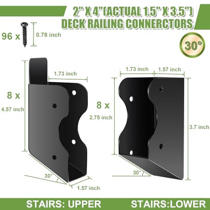8 Pair 30° Deck Railing Bracket Stair Connector Stainless Steel 2"x4"(Actual 1.5"X3.5") Suitable for Staircase Handrail, Wooden Column Fence