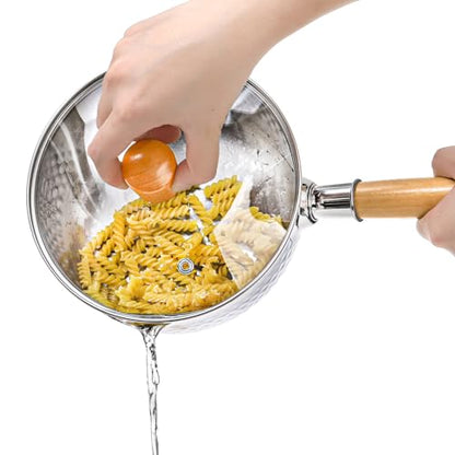 DEAYOU Stainless Steel Saucepan with Steamer, 1.2 Quart Yukihira Sauce Pan with Lid, Traditional Japanese Small Cooking Pot with Wood Handle and Two Side Spouts for Milk, Ramen, Soup, Tempura, 7"