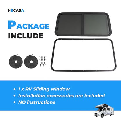 HECASA RV Window 42" W X 22" H Teardrop Horizontal Sliding Window W/ Trim - size: 42" W x 22" H