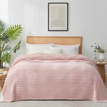 Snuggle Sac Pink Ribbed Queen Size Blanket for Bed, Soft Luxurious Bedding Blankets, Large Fuzzy Plush Microfiber Blankets Pink, 90x90 inches - color: Pink, size: Queen(90"x 90")