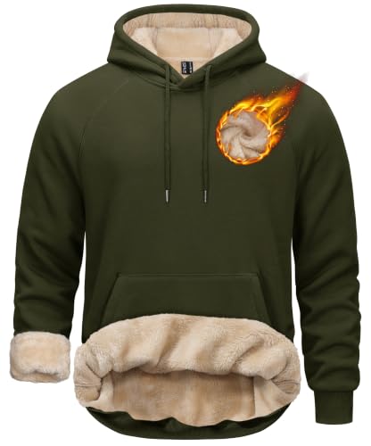 TACVASEN Men's Sherpa Hoodies Midweight Fleece Winter Thermal Sweatshirts - color: 04 Army Green, size: Medium