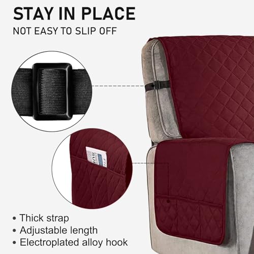 Louis Donne Reversible Quilted Recliner Slipcover Water Resistant Furniture Protector for Recliner Armchair Sofa Cover Anti Slip Chair Cover with Side Pockets for Living Room Home Decor Warm Red