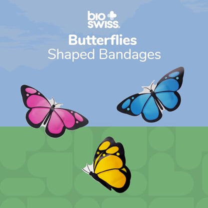 BioSwiss Bandages, Butterfly Shaped Self Adhesive Bandage Set, Latex Free, Sterile Wound Care, 50 Count - color: Butterflies, size: 50-Count Tin
