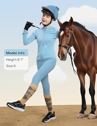 FitsT4 Sports Girls Fleece Horse Riding Jackets Hoodie Kids Equestrian Shirts Full Zip Up Long Sleeve Thumbholes for Winter
