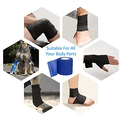12Pcs Self Adhesive Bandage Wrap 2inch x 5 Yards Elastic Bandage Wrap Blue - color: Blue, size: 12Pcs