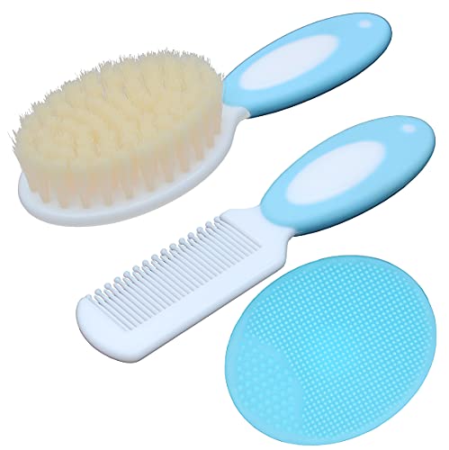 Baby Hair Brush &Silicone Baby Cradle Cap Brush Set, for Newborns & Toddlers-Natural Soft Goat Bristles-Ideal for Cradle Cap-Perfect Baby Registry Gift (Blue) - color: Blue