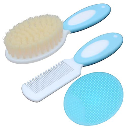 Baby Hair Brush &Silicone Baby Cradle Cap Brush Set, for Newborns & Toddlers-Natural Soft Goat Bristles-Ideal for Cradle Cap-Perfect Baby Registry Gift (Blue) - color: Blue