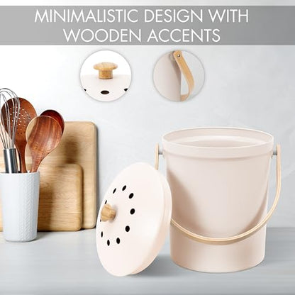 Beautiful Kitchen Compost Bin with Smell Proof Lid for Your Countertop - color: Beige