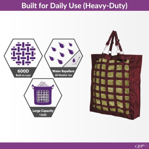 QHP Slow Feeder Hay Bag for Horses - color: Burgundy