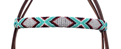 Western Horse Headstall Standard Size – Adjustable Hand Braided Genuine Leather Bridle with Rawhide Knotting, Stitched Accents & Multicolor Beads, Western Riding Tack, Brown