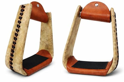 CHALLENGER Horse Saddle Stirrups Western Wide Rawhide Covered Angled Roper Saddle 51174W
