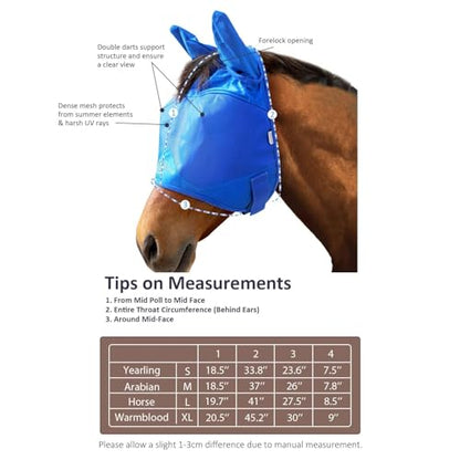 Harrison Howard UV-Proof Multi-Function Fabrics Thick Fleece Padding Horse Fly Mask Half Face with Ears Signature Blue Arabian Medium - color: Signature Blue, size: Medium (Arabian)