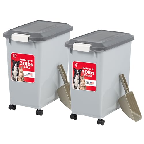 IRIS USA Dog Food Storage Container, 2-Pack, Up to 30 lbs, Gray/Dark Gray - color: Dark Gray, size: 30 lbs - 2 Pack