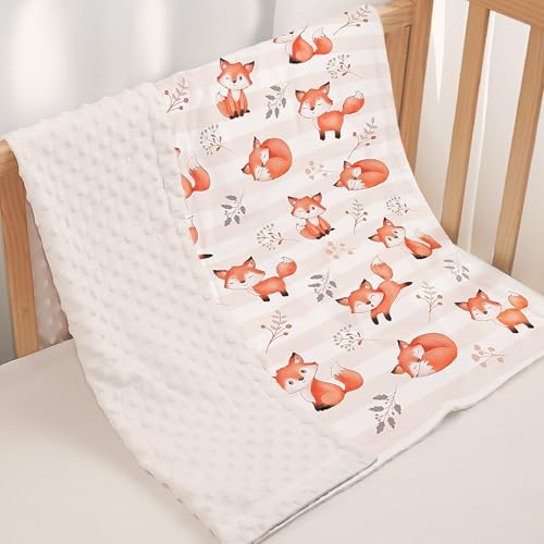 SANDJEST Fox Kid Blankets for Girl Boy - 30 x 40 Minky Blanket with Double Layer Dotted Backing - Shower Gifts for Nursery - color: Fox 1