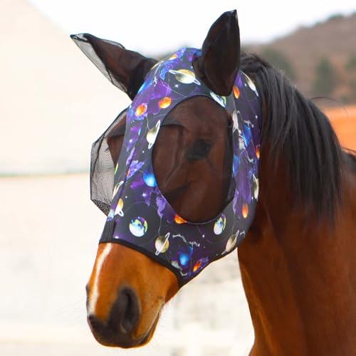 Harrison Howard Super Comfort Stretchy Fly Mask Large Eye Space with UV Protection Soft on Skin with Breathability Star Medium - color: Star, size: Cob (Medium)