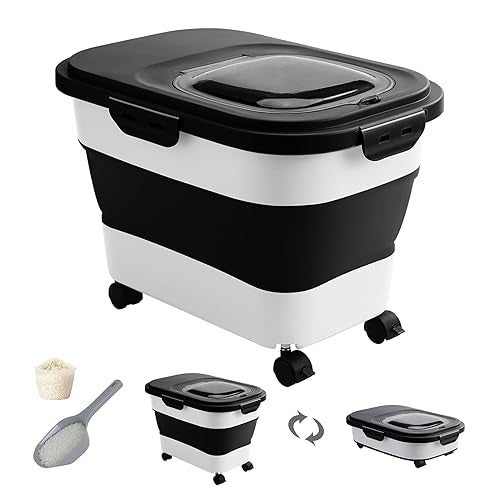 20-30 Lbs Rice Storage Container,Collapsible Food Storage Container - color: Black/20-30LBS