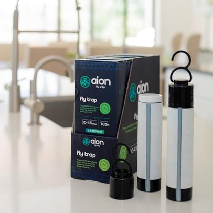 Aion Fly Trap Outdoor 2-Pack - Sticky Fly Catcher with Protein-Based Attractant - Catches House Flies, Stable Flies, Horse Flies, No-See-Ums, Sand Flies - Lasts 30-45 Days - No Chemicals