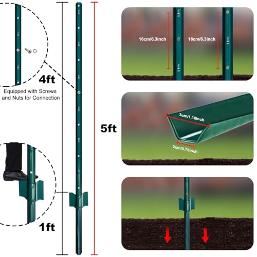 Fence Posts 5FT, 10pcs Heavy Duty Garden Stakes (Patchwork Style) - size: 5 Feet