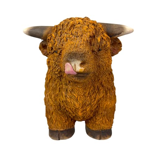 Zeckos Highland Cow Animal Planter, 15 Inch Long Light Brown Textured Fur | Painted Magnesium Oxide, Freestanding Farmhouse Accent, Drain Hole, 6.5 X 5.25 Inch Opening, 10 Inch Deep - color: Cow - Light Brown