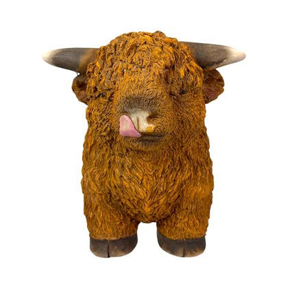 Zeckos Highland Cow Animal Planter, 15 Inch Long Light Brown Textured Fur | Painted Magnesium Oxide, Freestanding Farmhouse Accent, Drain Hole, 6.5 X 5.25 Inch Opening, 10 Inch Deep - color: Cow - Light Brown
