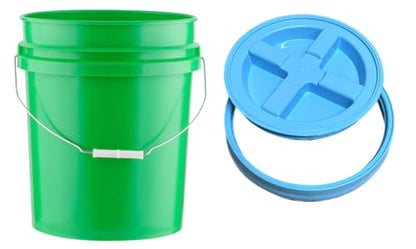House Naturals 5 Gallon Food Grade Plastic Bucket with Air Tight Screw on Lid Made in USA Container (Green Bucket with Aqua Lid) - color: Green Bucket With Aqua Lid