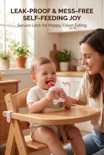 JOCHEBED Baby Fruit Food Feeder Pacifier, Silicone Teething Relief Toy, 2-Pack with 6 BPA-Free Pouches, Light Pink, 3-24 Months - color: Light Pink