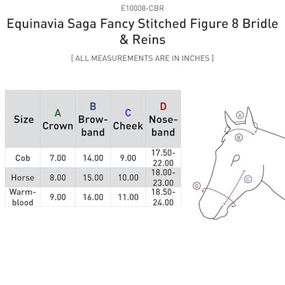 Equinavia Saga Adjustable Padded Fancy Stitched Figure 8 Bridle with Reins - size: Cob