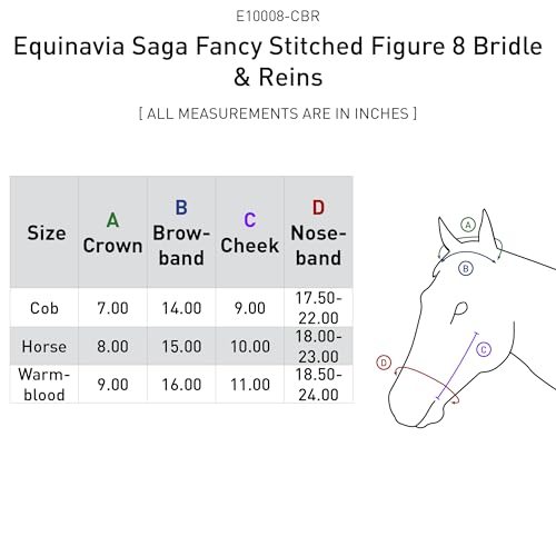 Equinavia Saga Adjustable Padded Fancy Stitched Figure 8 Bridle with Reins - size: Warmblood