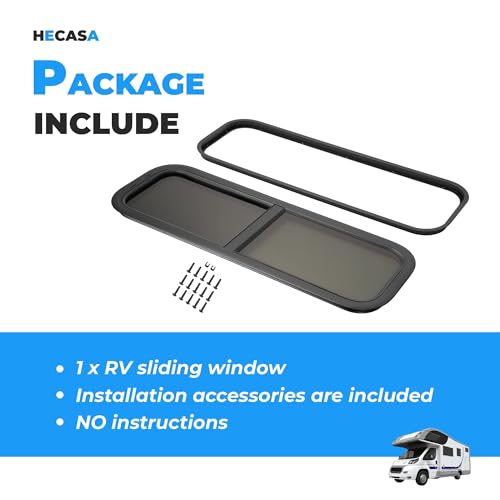 HECASA 12"W x 36"H RV Window Universal Vertical Sliding w/Screen & Trim | Ring Teardrop Replacement Trailer Camper Window Powder Coated - size: 36" W x 12" H