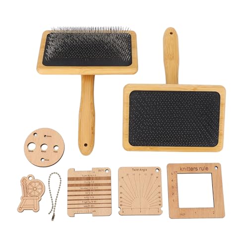 Wooden Knitting Gauge Set, 8 Piece Knitting Tool Set, Wood Blending Board Carding Brush Set with, Wooden Wool Carder Hand Carders for Needle Felting Supplies for Dogs Weaving