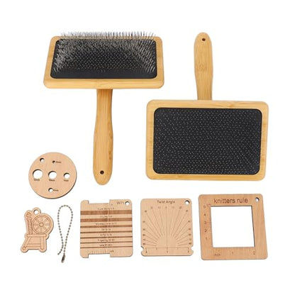 Wooden Knitting Gauge Set, 8 Piece Knitting Tool Set, Wood Blending Board Carding Brush Set with, Wooden Wool Carder Hand Carders for Needle Felting Supplies for Dogs Weaving