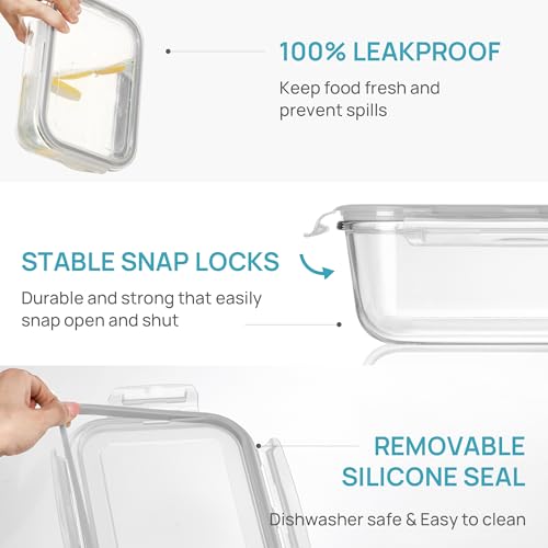 Vtopmart 2Pack 1860ml/63oz Large Glass Storage Containers With Lids, Grey - color: Grey, size: 63oz
