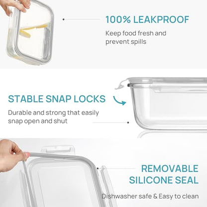 Vtopmart 2Pack 1860ml/63oz Large Glass Storage Containers With Lids, Grey - color: Grey, size: 63oz