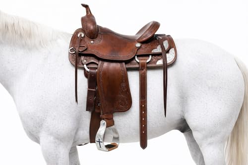 CHALLENGER Horse Horse Saddle Stirrups Western Aluminium Twisted Engraved Rhinestone Cross 51189TR