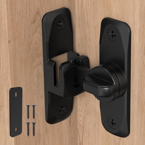 90/180 Degree Sliding Barn Door Locks and Latches, Black, 1 PC | Sturdy Aluminum Alloy, Proof Door Lock for Inside Barn Door, Screen Door, Bathroom, Closet, Cabinet, Screws & Spacer Included - color: Black-1PC