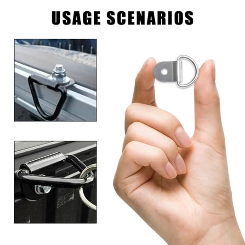 10PCS Small Steel D-Ring Tie Downs, Heavy Duty D Ring Tie Downs Strap Anchor Lashing Rings, Steel Tie-Down Hooks for Loads on Case Truck Cargo Trailers RV Boats, Car Accessories (Silver) - color: Silver, 10pcs