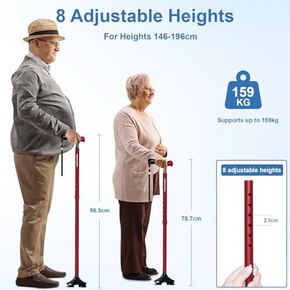KingPavonini Walking Cane for Men Women Stability, Self Standing - color: Red