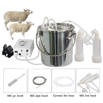 7L Goat Milking Machine,Rechargeable Battery Milker Powered Pulsation Vacuum Pump with 2 Teat Cups,Stainless Steel Buckets for Goats(13200mAh Battery) - size: 7L