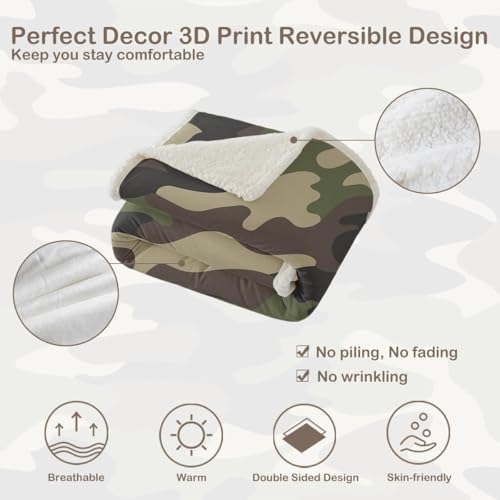 Sleepwish Throw Blanket, Green Brown Camouflage, Twin - color: Army Green Camo, size: Twin