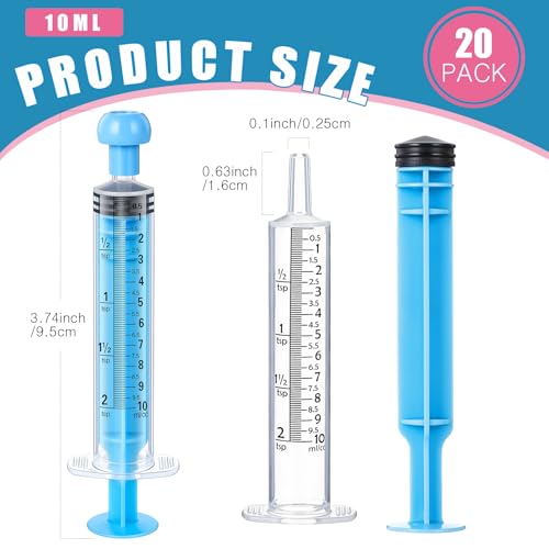 TrelaCo 20 Pack 10ml Oral Syringes with Cap Plastic No Needle, Blue | Measuring Dispensing for Liquid Medication, Individually Sealed, Pet Feeding Lab Sample, Clear Graduated Markings,Halloween - size: Blue