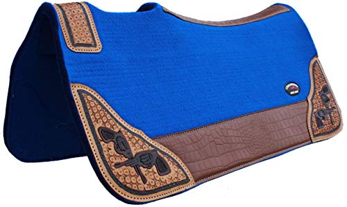 Horse Western Contoured Wool Felt Therapeutic Saddle Pad Black 39208 - color: Royal Blue/Brown