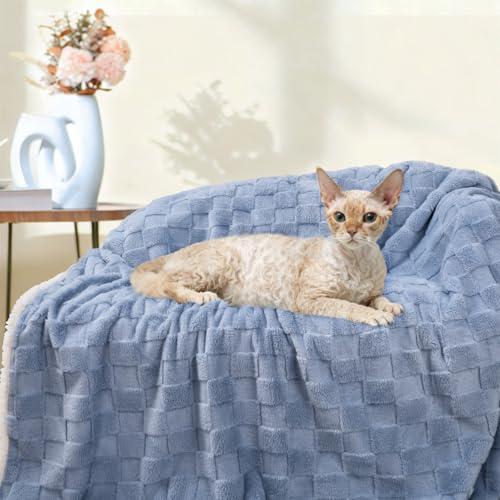 Luciphia Waterproof Dog Blanket, Reversible Fleece & Sherpa, Couch Cover - color: Creamy Blue, size: X-Large (85x57 inch)