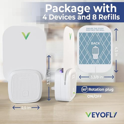 VEYOFLY Fruit Fly Traps Indoor Plug-in UV, Gnat Trap, 4 Device + 8 Refills - color: White, size: 4 Devices + 8 Refills